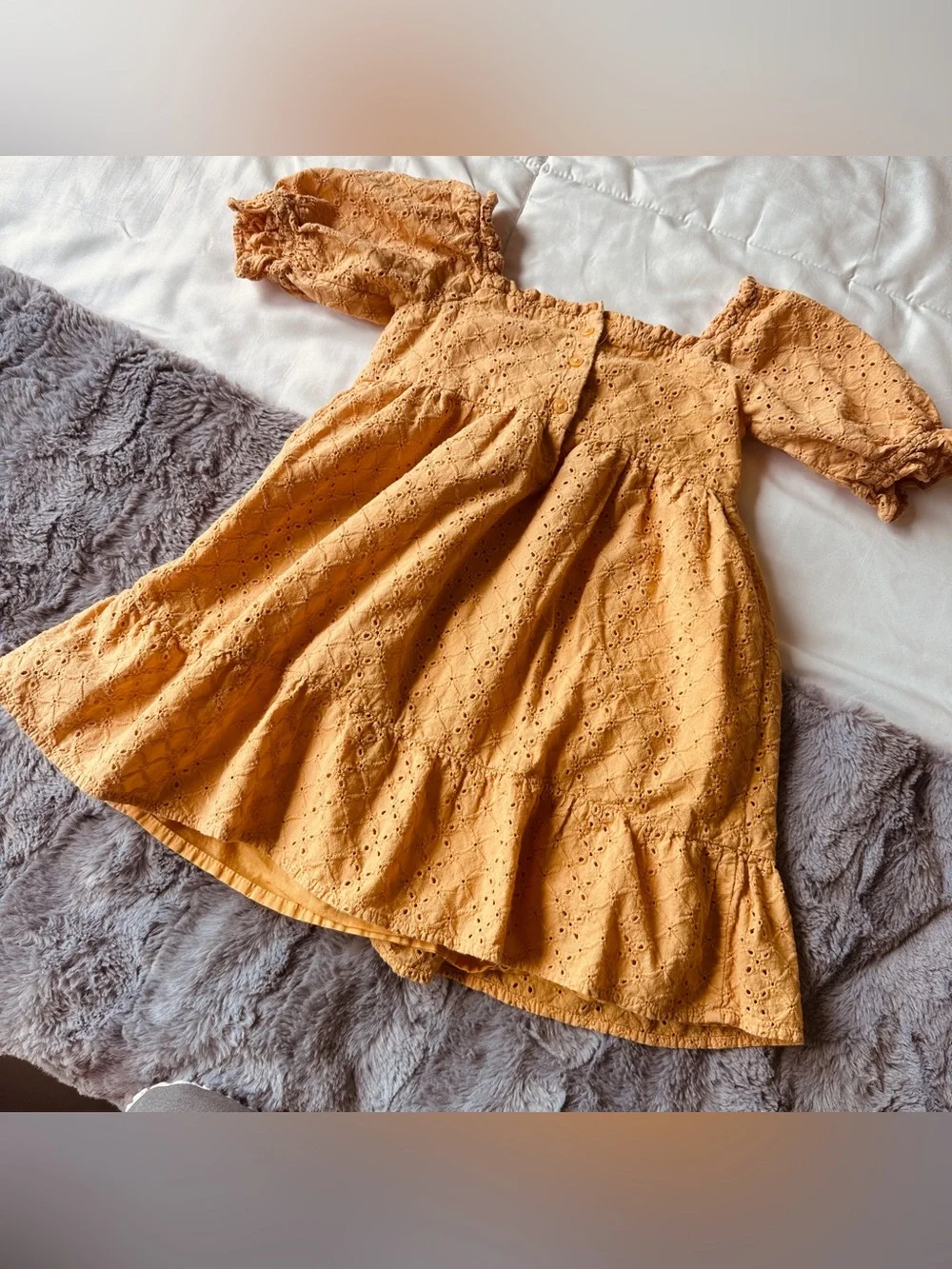 Janie and Jack Yellow Eyelet Dress with Front Bow